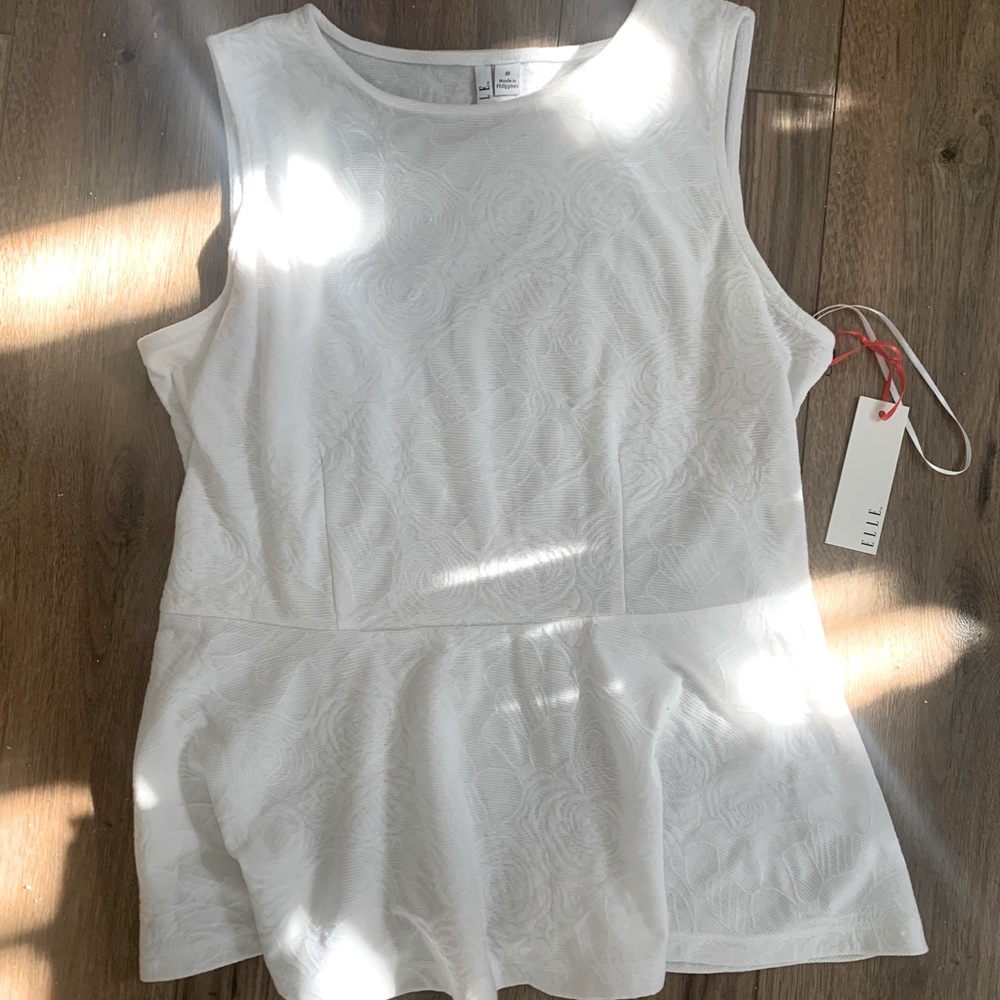 Elle Peplum White Too with Embroidered Roses